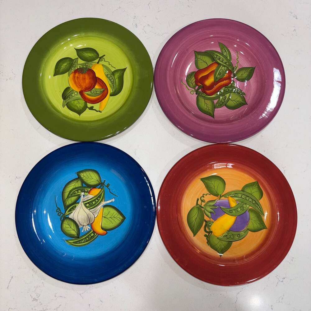 Gates Ware Peas in a Pod Salad Plate Set of 4 by Laurie Gates 9.5”